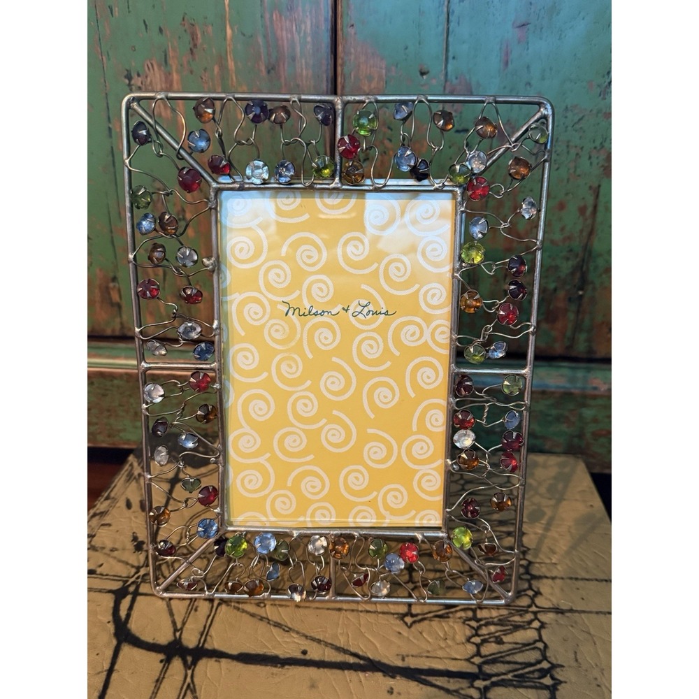 Milson And Louis Picture Frame Silver Colored‎ Jeweled Multi Color Gem Metal